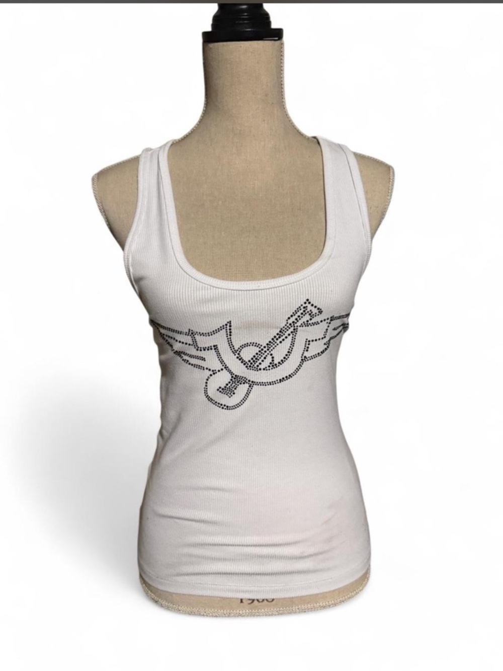 True Religion White Ribbed Tank with Studded Wing Logo